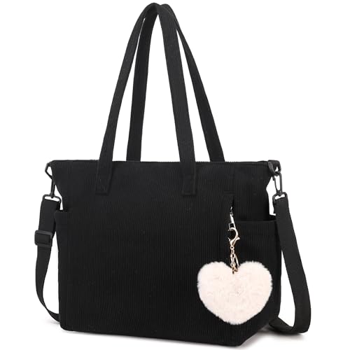 Makukke Corduroy Totes Bag Women - Shoulder Hobo Bag Handbags Crossbody Bag Big Capacity Shopping Purses (01-Black)