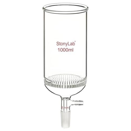 stonylab Glass Buchner Filtering Funnel, Borosilicate Glass Plate Filter Funnel with 10 mm Hose Connection and 24/40 Standard Joint for Filter Test, 1000 ml