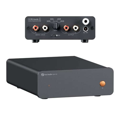 Fosi Audio Box X5 Phono Preamp for Turntable, Mini Preamplifier Home Audio for MM & MC Cartridge Turntable/Phonograph Record Player/Active Speakers, 4-Level Adjustable Gain 38/48/56/66 dB with RCA