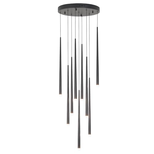 umeiluce 9 Lights Black Cone Chandeleir for Living Dining Room Stairs,Modern LED Adjustable Hanging Pendant Light,LED 3000K Warm Light Triac Dimmable