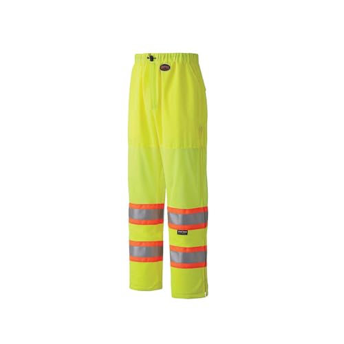 Pioneer Hi Vis Lightweight Traffic Safety Work Pants for Men & Women - Reflective Tape - Leg Zippers - Yellow/Green