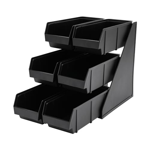 NEATOOM 6 Compartment Serve Condiment Bin, 3-Tier Self Serve Condiment Bin Stand, Plastic Containers Storage Bins, Countertop Condiment Organizer for Coffee Shops Restaurants Bars
