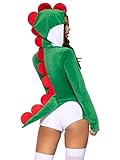 Leg Avenue 87098-20303 Comfy Super Dino, Features Ultra-Soft Velvet Plush Zip Up Romper With Egg Zipper Pull, Scalloped Spine, And Cheeky Paneled Booty Stuffed Tail, Large, Green/Whit