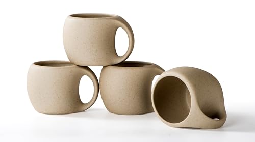 SYJAN HOME Ceramic Espresso Cups with Handle,6 OZ Ceramic Coffee Cups Set of 4,Cute Demitasse Cups for Double Shots,Cappuccino Cups Set for Small Latte,Tea,Cafe (Nutural Beige)