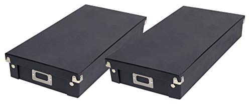 Snap-N-Store Cassette Tape Storage Box - 2 Pack, Durable Boxes with Lids to Hold up to 50 Cassette Cases - Black