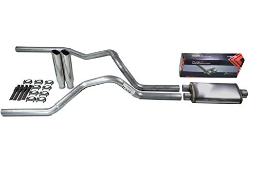 Truck Exhaust Kits - Shop Line Dual Exhaust Sytem 2.5 inch Aluminized Pipe Stainless Flow II Muffler Polished Rolled Tips with Corner Exit Adapters