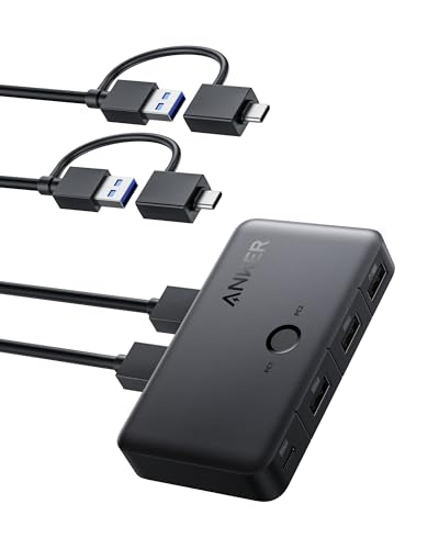 Anker USB 3.0 Switch, Easy One-Click Switch for 2 Laptops, USB-A Cable with 2-in-1 Connectors, Share 3 USB 3.0 Ports, 5Gbps High-Speed Data Transfer for Laptop or Desktop, Keyboard, Mouse, and More