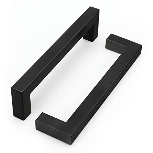 goldenwarm 22 Pack 5 Inch Black Cabinet Handles - Matte Black Drawer Pulls Stainless Steel - 128mm Cabinet Hardware Square Bar Modern Cabinet Pulls for Kitchen Bathroom Cupboard