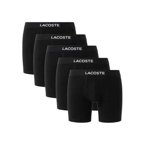 Lacoste Mens Cotton Stretch Essentials Boxer Briefs, 5-Pack, Black with Black Waistbands, Medium