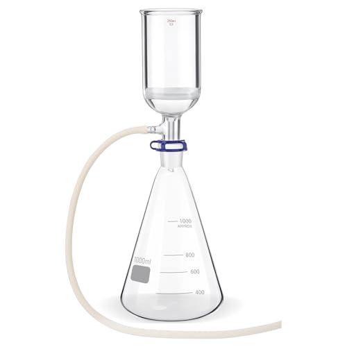 Funnel Filtering Kit, 1000ml Filter Bottle and 250ml Funnel, Lab Filtering Funnels, High Borosilicate Glass, 1L Lab Vacuum Filtration Apparatus with 100 Pieces of Filter Paper