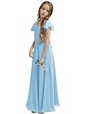 Galawaqe Fancy Girl Junior Bridesmaid Dresses Kids Sleeveless Cute Maxi Dress Teen Long Wedding Party Prom Gowns Blue