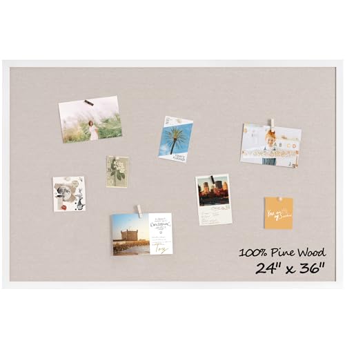 Fun Memories Cork Board Bulletin Board for Office, 24" x 36" Pine Wooden Framed Corkboard, Wall Mounted Notice Pin Board for School Home & Office, White
