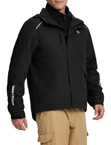 baleaf Warm Winter Jacket for Men Ski Waterproof Insulated Reflective Packable Windbreaker Running Cycling Black S