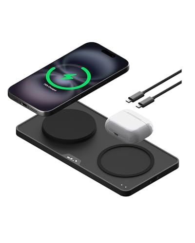 Mous - Dual Charging Station with Qi2 up to 15W Fast Charge - MagSafe Charger Compatible with iPhone 16/15/14/13/12 Series and Airpods - USB-C Cable - Matte Black