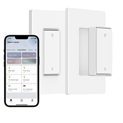 ORVIBO Smart Dimmer Switch with Remote Control, 902MHz RF Single Pole WiFi & Wall Mount, Work Alexa Google Assistant, Neutral Wire Required, No Hub Needed (Switch + Plate), White (A11+EU1254)