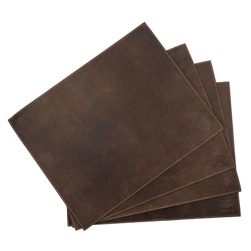 Leather At Home, Set of 4 Rectangular Place Mats, Genuine Placemats, Full Grain Leather, Handmade Rustic Mats, Bourbon Brown