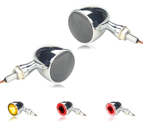 LIUJJYH Universal Rear LED Turn Signals 12V Motorcycle Bullet Brake Taillights Chrome Running Lights Compatible with Kawasaki Honda Harley XL883 Suzuki Ducati Yamaha Triumph