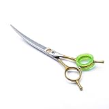 6/7 inch Barber Scissors Shear Curved - Hair Cutting Scissors Two-way Bent Blade Scissor Japanese 440C Steel - Hair Stylists Shears with Twin Tail (C-7 inch-Curved Scissor)