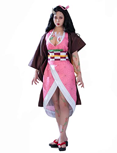 CR ROLECOS Kamado Nezuko Cosplay Costume Nezuko Cosplay Blood Demon Kimono Outfit Halloween M/L