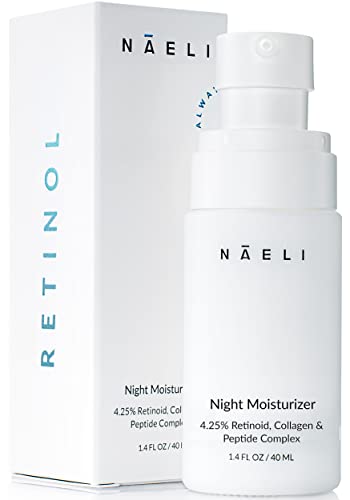 Retinoid Cream - 4.25% Retinol Night Moisturizer for Face & Neck with Collagen, Peptides & Hyaluronic Acid - Anti Aging Wrinkle Cream, Improves Skin Tone & Texture, 1.4 oz