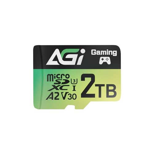 AGI 2TB TF138 MicroSD Memory, High-Capacity Storage Suit for Gaming. MicroSDXC A2 U3 V30 4K UHS-I U3 (Read Speed up to 170 MB/s, Write Speed up to 160 MB/s) with SD Card Adapter