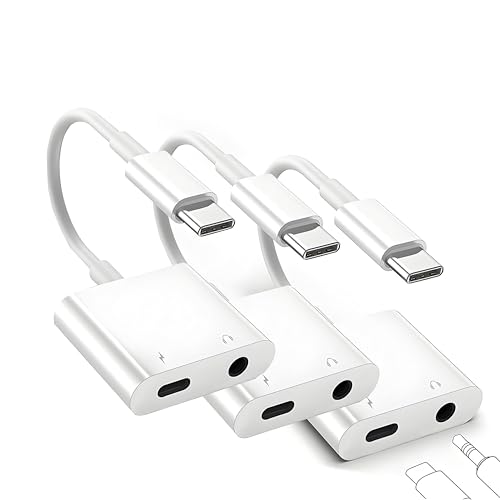 3-Pack USB C to 3.5mm Headphone and Charger Adapter, 2-in-1 Type C to Aux Jack Dongle Cable Cord with PD Fast Charging for iPhone 16 Pro/15 Pro Max, iPad Pro, Galaxy S24/S23/S22/S21/S20,Pixel,MacBook
