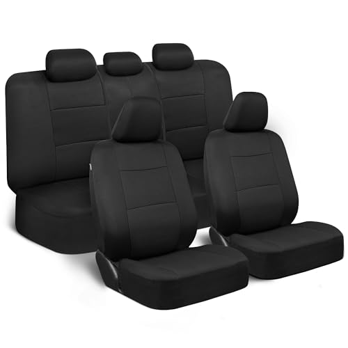 BDK PolyPro Car Seat Covers Full Set in Solid Black, Front and Rear Split Bench Seat Covers for Cars, Easy to Install Car Seat Cover Set, Car Accessories for Auto Trucks Van SUV - Solid Black