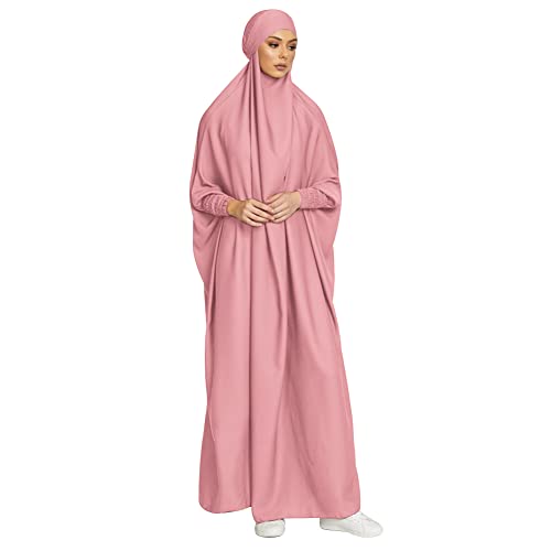 Muslim Dress For Women Abayas Arabic Dress For Women Muslim Prayer Robes Hijab Dresses Floor Length Farasha Kaftan Modern Jilbab Arabian Islamic Clothes For Muslim Women Eid Dresses Pink One Size