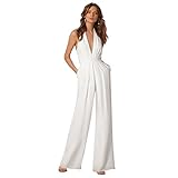 Womens Chiffon Jumpsuit Pants Halter Backless Playsuit Bodycon Trousers Clubwear Ladies Palazzo Bodysuit White XL