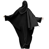 IDOPIP Muslim Abaya for Women One Piece Long Sleeve Islamic Prayer Dress with Hijab Loose Full Length Maxi Cover Kaftan Robe Gown with Khimar Jilbab Niqab Dubai Modest Clothes Black + Hijab One Size