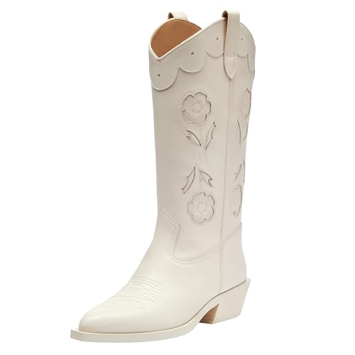 Coach Women's Aria Tall Cowboy Boot Fashion, Ivory, 6