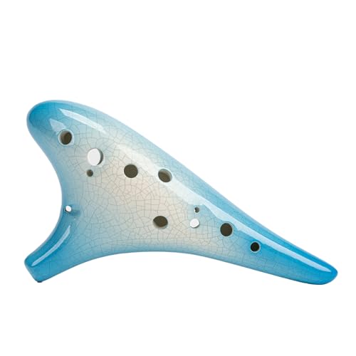 Canary Ocarina Alto C 12 Hole Gradient Blue Ceramic Ocarina,with a Music Instrument Protective Necklace,an Easy to Learn Zelda Song Book and a Carrying Case as a Gift