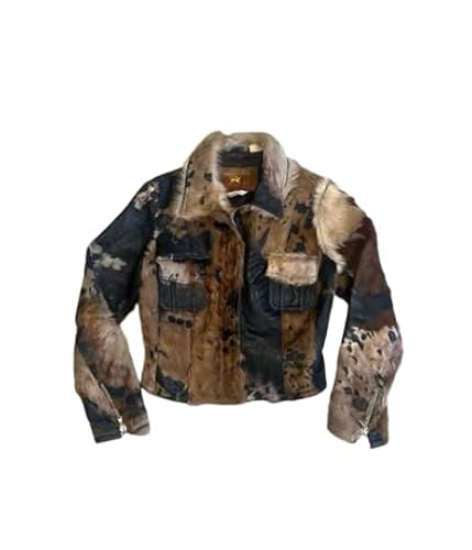RUAZUA Womens : Vintage Cow Skin Real Leather Jacket : Western Style Cowgirl Natural Cow Hair-on Skin Leather jacket (US, Alpha, Medium, Regular, Regular, Zipper Closure Style 1)