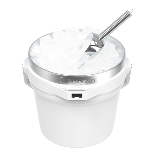 Barbarian Beverage Bucket, Double-Wall Vacuum Insulated Ice Bucket with Lid, Extra Large 7 Litre Capacity with Ice Scoop and Built-In Bottle Opener, White