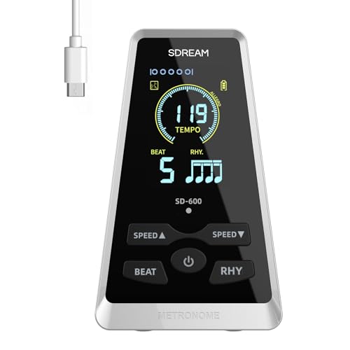 Digital Metronome for Piano,Guitar,Violin,Drums,Ukulele Practice,Rhythm,Beat Speed Adjustable, Rechargeable, LCD Display,Electronic Metronome with Volume Knob (Black)