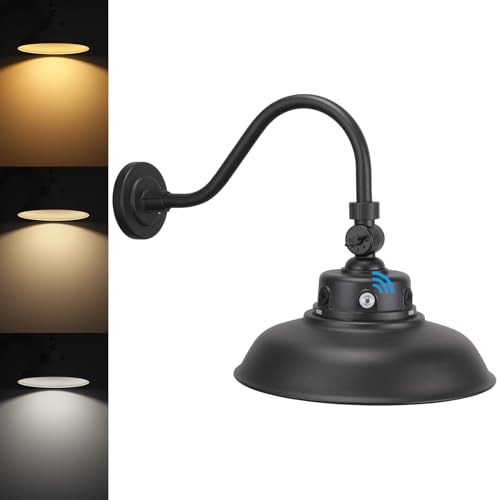 LEONLITE 14 Inch 3CCT Gooseneck Barn Light Fixture, 120-277V, 40W/30W/20W, Dusk to Dawn Photocell, Dimmable Sign Light, 3000K4000K5000K, Black Wall Sconce, UL Listed, for Garage, Entryway, Shop