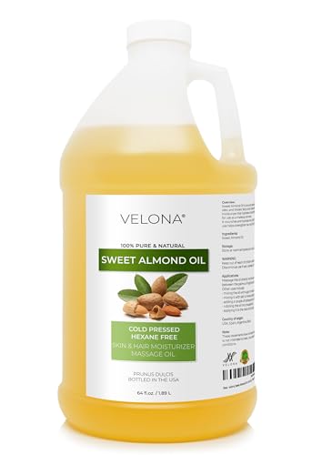 velona Sweet Almond Oil - 64 Fl Oz | 100% Pure and Natural Carrier Oil |Cold Pressed | Skin, Hair, Body & Face Moisturizing | Use Today - Enjoy Results…