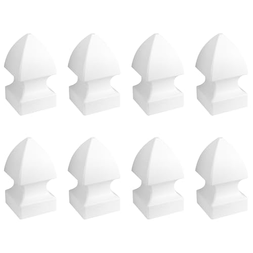 QWORK 4" Vinyl Post Cap Gothic Style Post Caps, 8 Pack White Gothic Post Cap, Vinyl Fence Post Caps for 4" Square Post