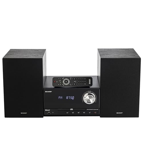 Sharp XL-B530 Micro Component 200W Max Power Wireless Bluetooth Audio Streaming & MP3/CD Player Speaker System + Remote, USB Port, AM/FM Stereo Digital Tuner, Aux Input, Black Oak