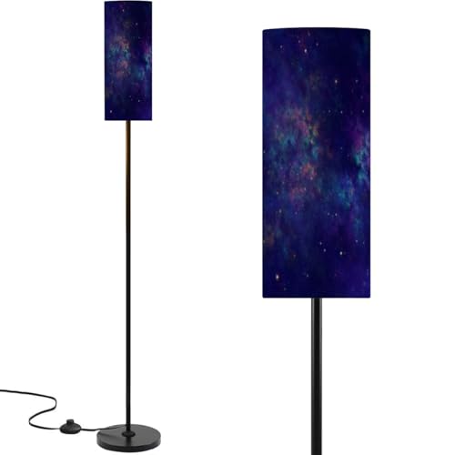 Modern Standing Lamps Galaxy Outer Space Colorful Nebula Star Field Night Sky Cloud Starry Minimalist Floor Lamp Metal Pole Lamp with Linen Lampshade for Bedroom Living Room Office Reading