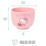 Silver Buffalo Sanrio Hello Kitty Strawberry Milk Japanese Character Ceramic Ramen Noodle Rice Bowl with Chopsticks, Microwave Safe, Pink, 20 Ounces