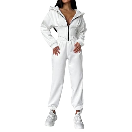 Wuitrie Women 2 Piece Outfits Tracksuit Hoodie Sweatpants Zipper Long Sleeve Cropped Jacket Sports Set