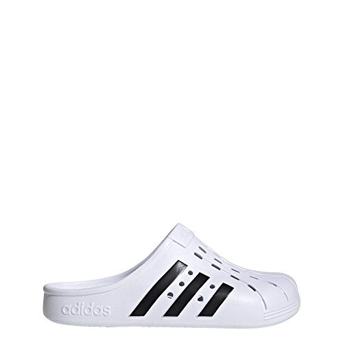 adidas unisex adult Adilette Clog Slide Sandal, White/Black/White, 7 Women Men US