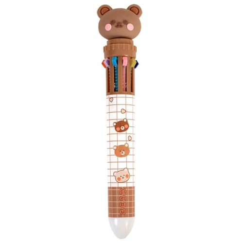 Tustao Brown Cartoon Bear Polychrome Color Retractable Ballpoint Pen, Kawaii Cute Multicolor Pens For School Office Student Supply Pens and Refills Ballpoint Pens and Refills Writing Supplies