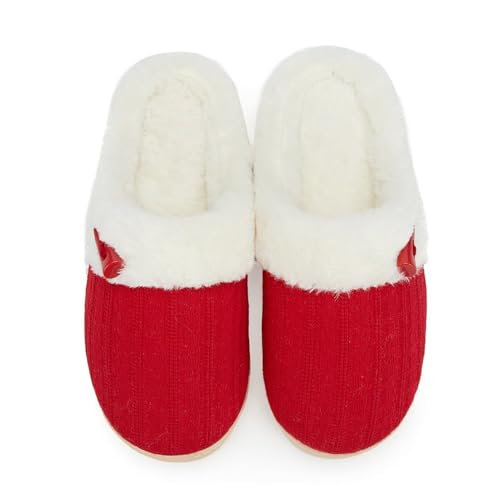 NineCiFun Women's Slip on Fuzzy Slippers Memory Foam House Slippers Outdoor Indoor Warm Plush Bedroom Shoes Scuff with Faux Fur Lining size 9 10 red