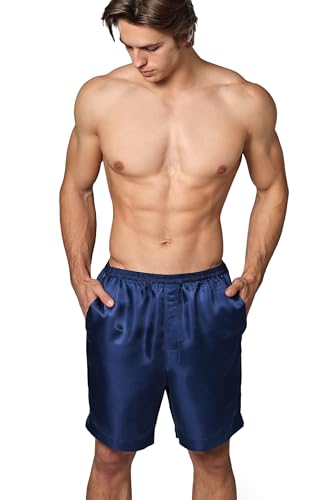 Tara Sartoria Luxury Artisan Silk Boxer Shorts For Men, 27mm Washable Natural Silk Dark Blue