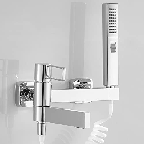 SAeWare Bathtub Taps Mixer Shower for Bathroomr Hot and Cold Swivel Outlet Wall Mounted Bath Taps with Hand Held Shower Bathroom Bath Shower Filler Mixer Tap (Chrome Spring Hose)