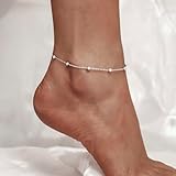 CHIC & ARTSY Ankle Bracelets 925 Sterling Silver Beaded Chain Anklets for Women Simple Foot Jewelry Adjustable Anklets for Women