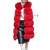 Lisa Colly Women's Faux Fox Fur Coat Jacket Winter Sleeveless Faux Fur Vest Outwear (Red, XL)