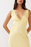 BAGONE Summer Satin Lace V Neck Backless Wedding Guest Maxi Dresses for Women 2024 Elegant Sleeveless Open Back Cocktail Long Dress Yellow